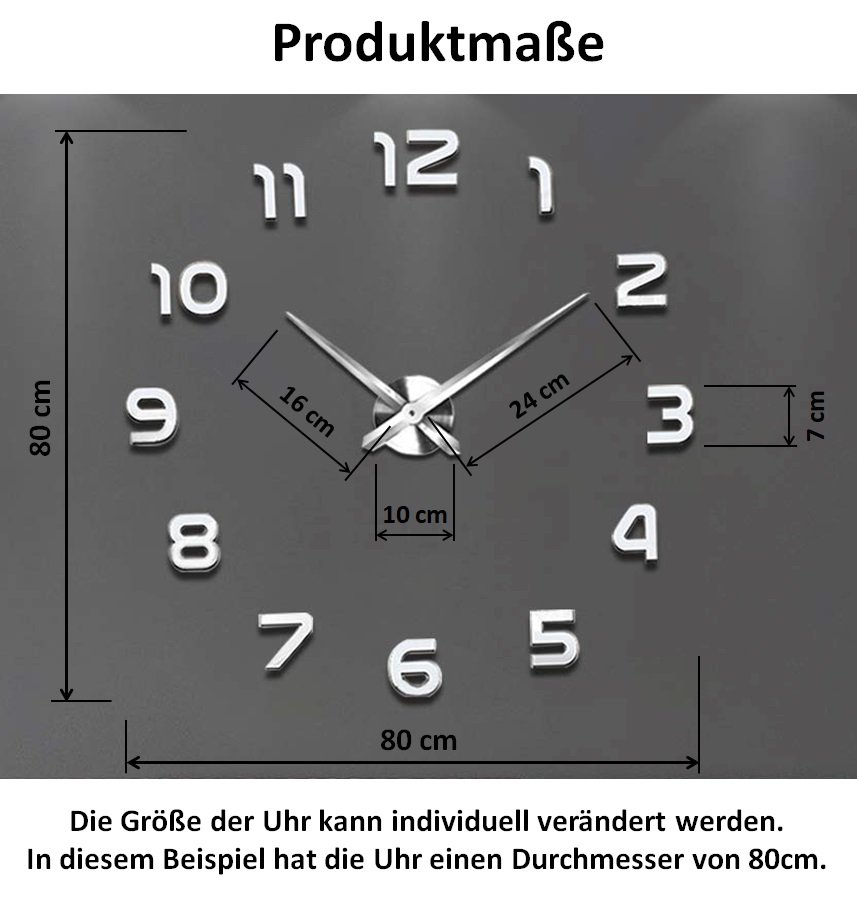 Moderne Wanduhr Groß A141 Große 3D Wand Uhr Designer Wandtattoo Quartz XL  XXL | eBay