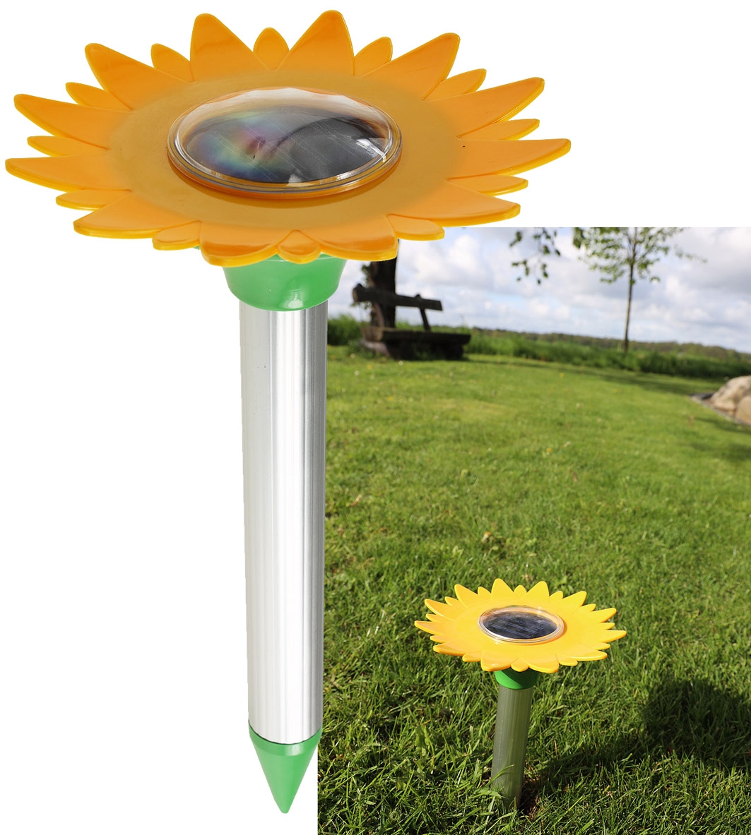 maulwurfschreck vibration 4er Set Solar Maulwurfschreck – Ton & Vibration, Ultraschall, 400 Hz, Akku  1,2V / 600 MAh, Wühlmausabwehr Tauben Schreck