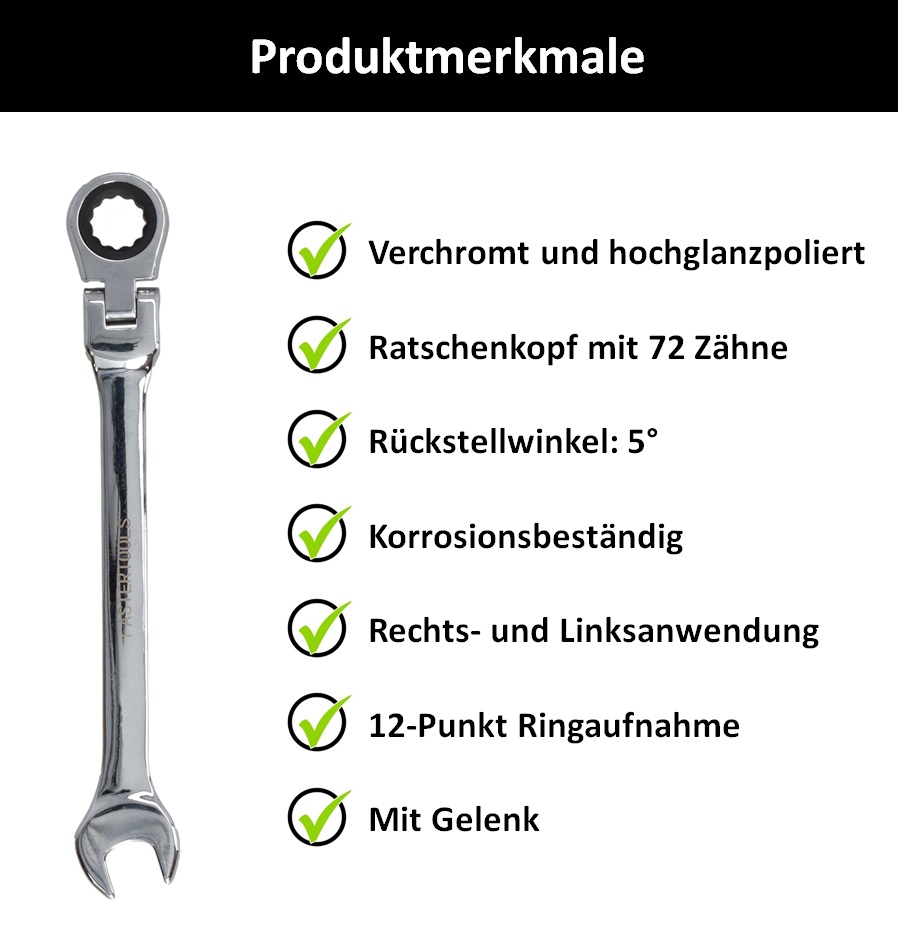 Flex-Ratschenschlüssel 17 Mm – Mit Flex-Kopf Für Enge Stellen, Chrom