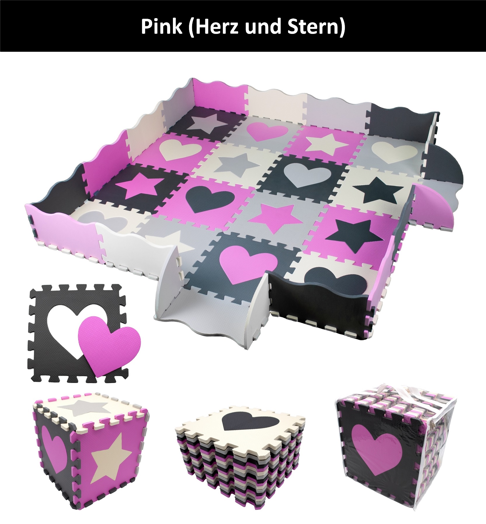 Kinder Puzzelmatte Kinderteppich Schaumstoffmatte Boden Spielmatte Beige Pink - Bild 13 von 18