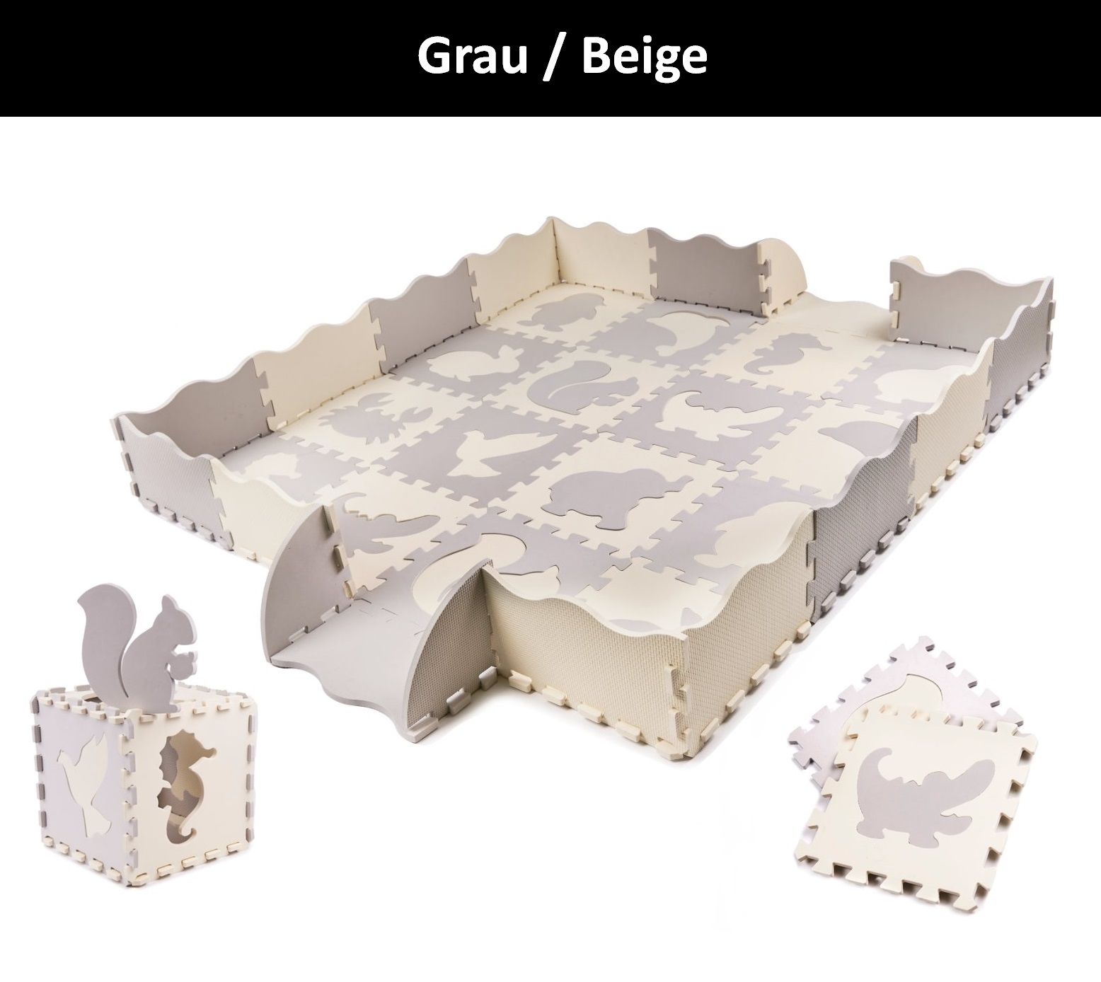Kinder Puzzlematte Große Baby Krabbelmatte Matte 52 tlg. Grau Beige Groß XL XXL - Bild 14 von 15