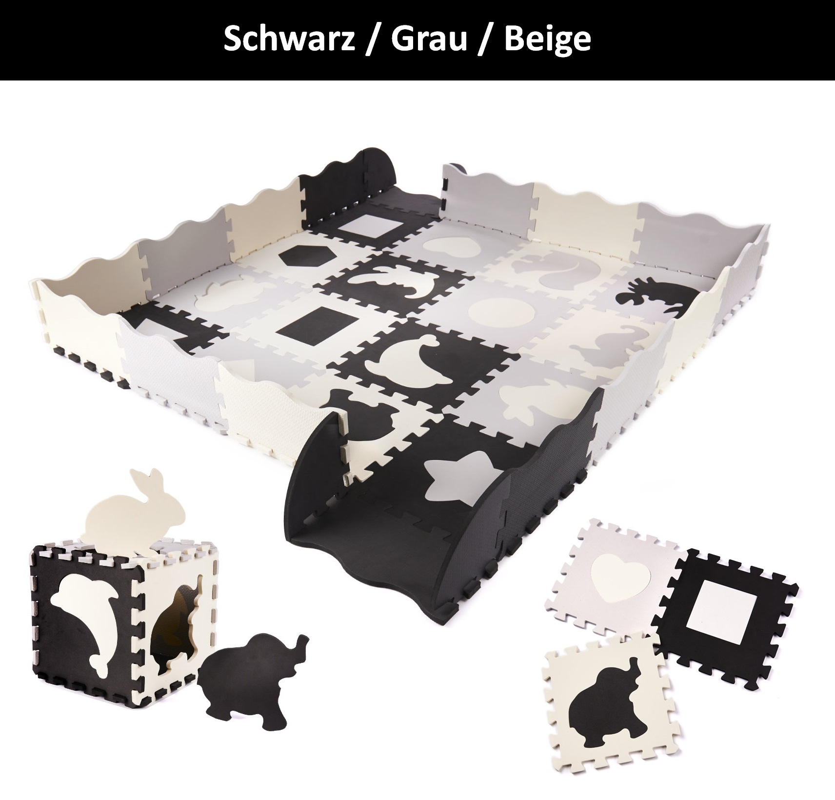 Kinder Puzzlematte Große Baby Krabbelmatte Matte 52 tlg. Grau Beige Groß XL XXL - Bild 15 von 15